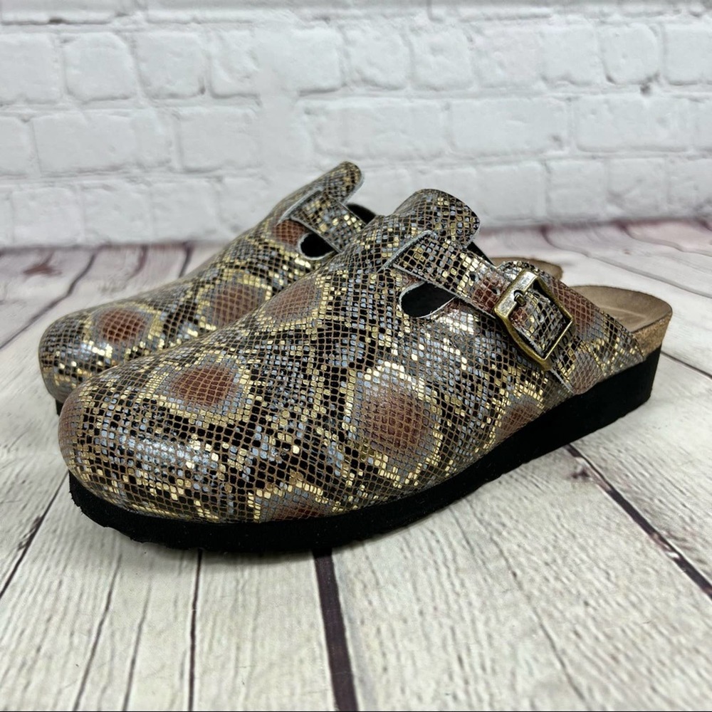 NAOT Elegant Autumn Golden Python Print Leather Slip On Clogs - Picture 12 of 15